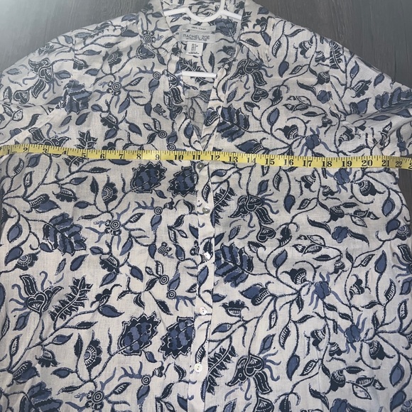 EUC Rachel Zoe Linen Shirt Floral Small Collared Button Down 100% Linen boho - Picture 7 of 7